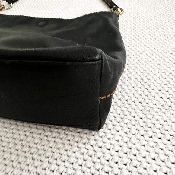 Plinio Visona Italy Black Leather Tan Stitch Shoulder Bag Animal Print Liner - Picture 8 of 10